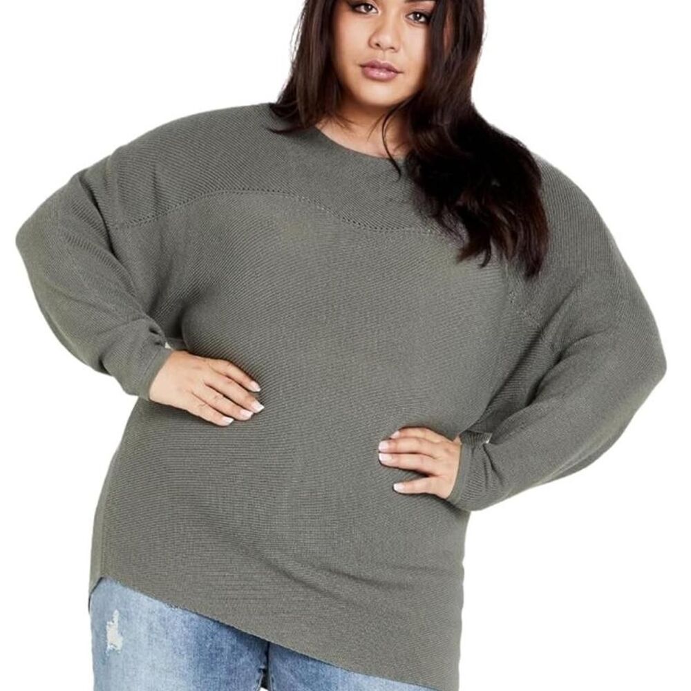 City-chic Women's Grey and Green Jumper